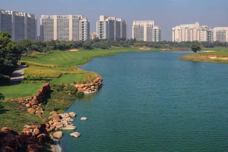 Lake and golf course landscape at DLF The Camellias